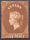 RARE 1857-Ceylon 5d brown QV imperf postage stamp MNG SG5 Cat £1100