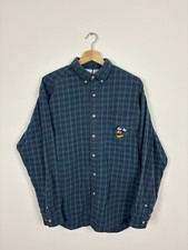Vintage 1990s Disney Mickey Mouse Plaid Green Flannel / Size Large