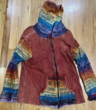 Greater Good Full Zip BOHO Sweatshirt  L/XL Rainbow Multicolor Hippie Peace