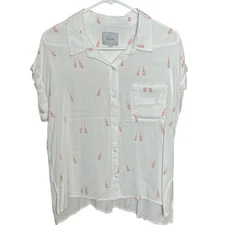 Rails Whitney Champagne Bottle Print Button Up Blouse White - L