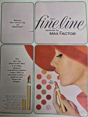 1962 Max Factor Fineline Lipsticks Vintage Cosmetic Ad