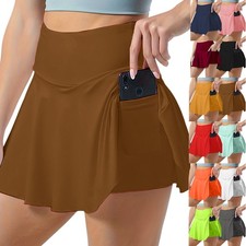 Women High Waist Skirt Skorts Ladies Gym Yoga Sport Pocket Hot Pants Shorts