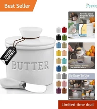 Ceramic Butter Crock with Lid 4oz Countertop Butter Keeper Airtight White