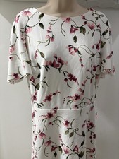 Lauren Ralph Lauren White Pink Green Floral Crepe Knee Length A-Line Dress 10