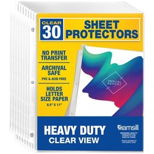 Samsill 30 Pack Heavy Duty Sheet Protectors, Crystal Clear, 8.5x11 Inch Page ...