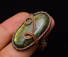 Labradorite Gemstone Copper Wire Wrapped Handmade Jewelry Ring Size 9
