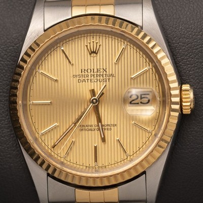 Rolex Datejust 16233 No Hole Watch Jubilee 36mm Champagne Tapestry