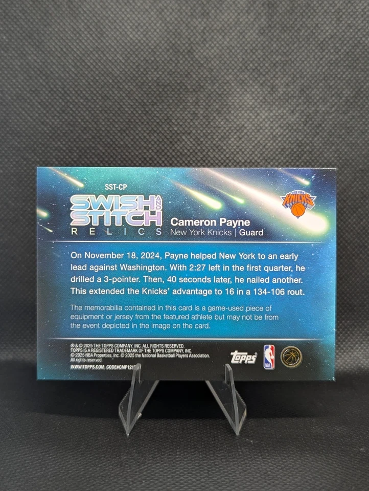 2025-26 Topps Cameron Payne #SST-CP SWISH AND STITCH GREEN/99 New York Knicks Foto 2 de 2