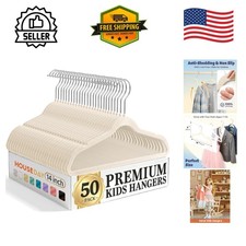 14-Inch Kids Velvet Hangers Pack of 50 - Durable, Non-Slip Organizer in Beige