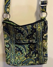 Vera Bradley Hipster Crossbody Purse/Bag in Green  Blues Pattern