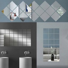 Specchio Adesivi Vetro Casa Mosaico Set Argento Quadrato Piastrelle Toilette