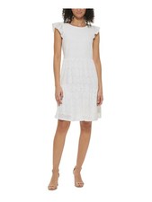 JESSICA HOWARD Womens White Lined Back Skirt Flutter Sleeve Fit + Flare Dress 16