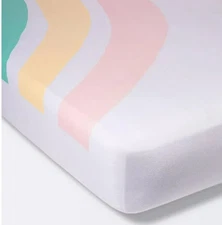 Cloud Island Crib Fitted Sheet 100% Cotton Large Rainbow Neutral Baby New