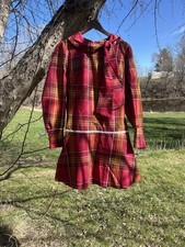 Vintage 60s MCM Mod Drop Waist Plaid Mini Dress With Tie Lace Trim Sz Large