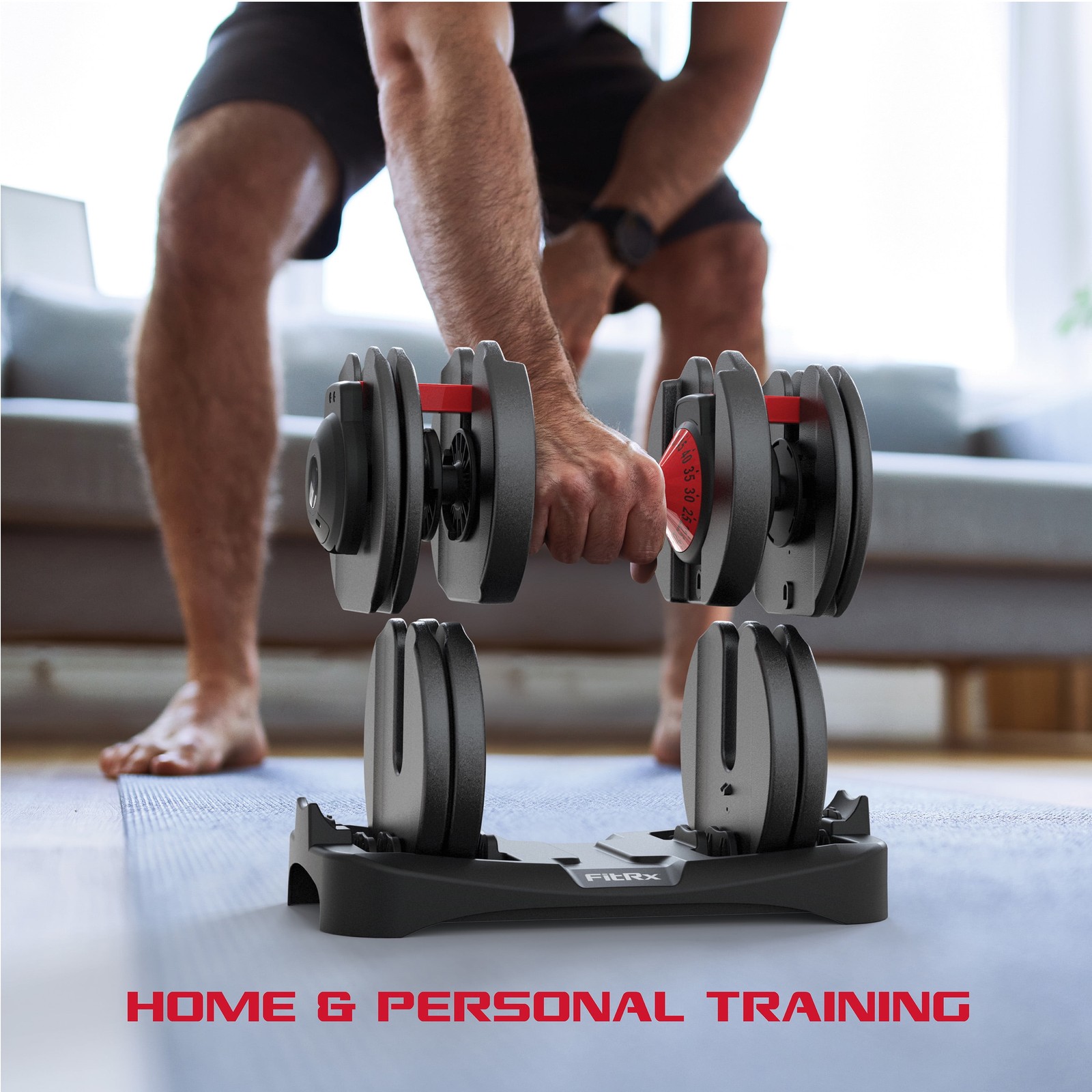 FitRX Adjustable Dumbbells, 52.5Lb Set with Quick-Select Weight Home Gym