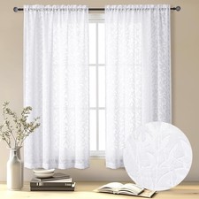 White Sheer Curtain 54 Inch Length for Living Room 2 Panels Set, Light Filter...