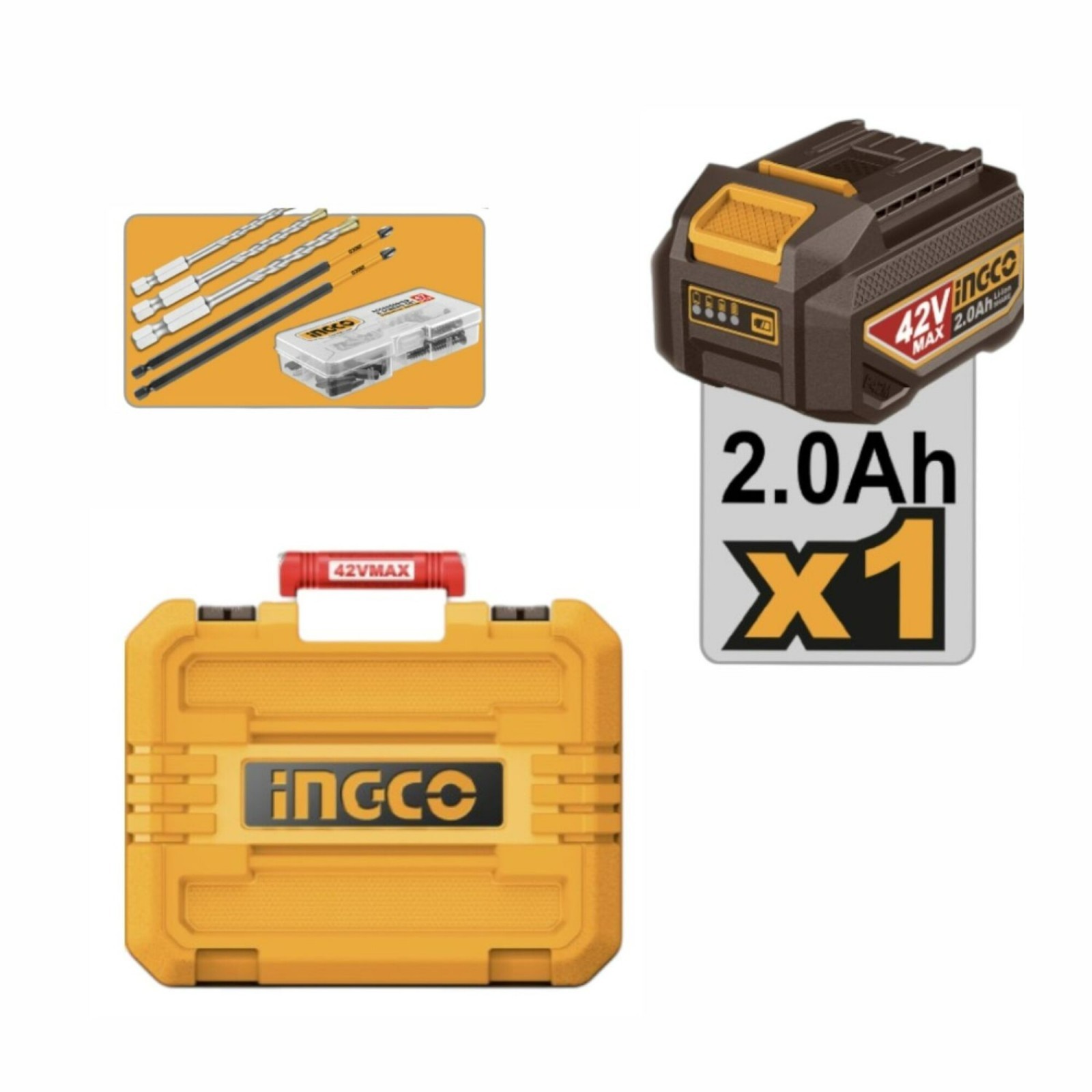 Trapano Avvitatore con Percussione 42V Brushless INGCO Linea Professionale foto 6