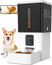 Automatic Dog Feeder w/Camera Wifi 8L Food Dispenser for Medium Dogs 1080P Video