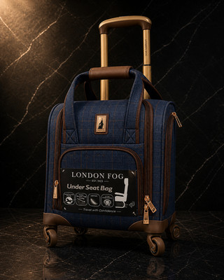 London Fog Under Seat Rolling Bag Navy Plaid Carry-On Spinner Laptop Travel