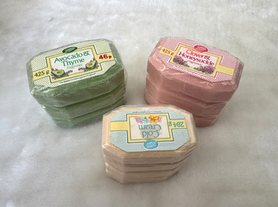 10x Vintage 70er / 80er Stiefel Seifenriegel Cold Cream, Avocado, Klee & Geißblatt