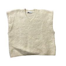 Zara Sweater Vest Large Beige Fuzzy Alpaca Blend