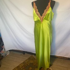 Never Fully Dressed Lime Coral Lily Dress Maxi Satin Lace Trim Slip Midi Sz 8