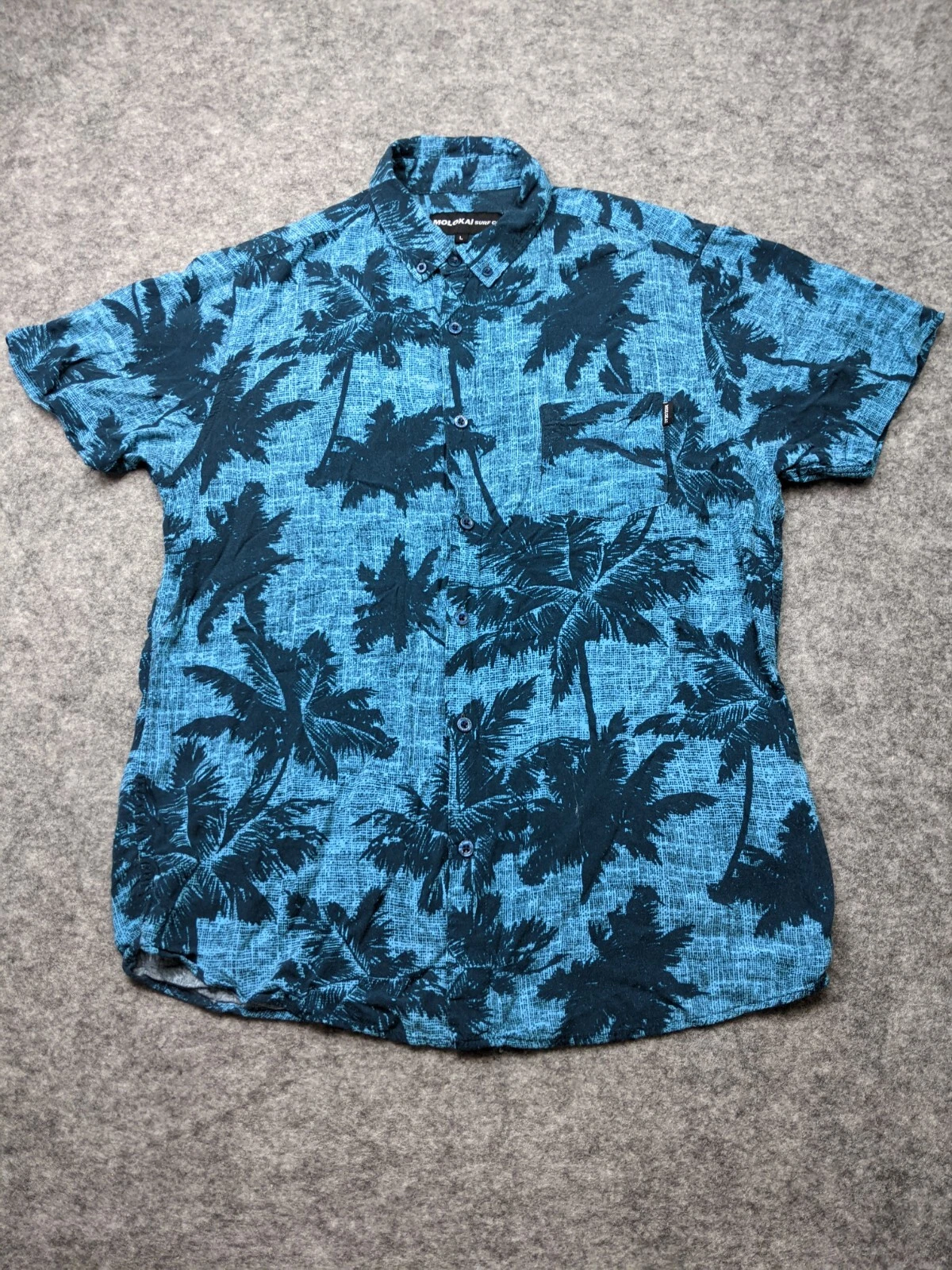 Molokai Surf Co Shirt Mens Large Blue Palm Trees Short Sleeve Button Down