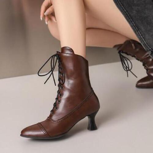 Damen-Stiefeletten mittelhoher Pfennigabsatz spitz zulaufend Freizeit seitlicher Reißverschluss Kunstleder Schuhe - Bild 23 von 31
