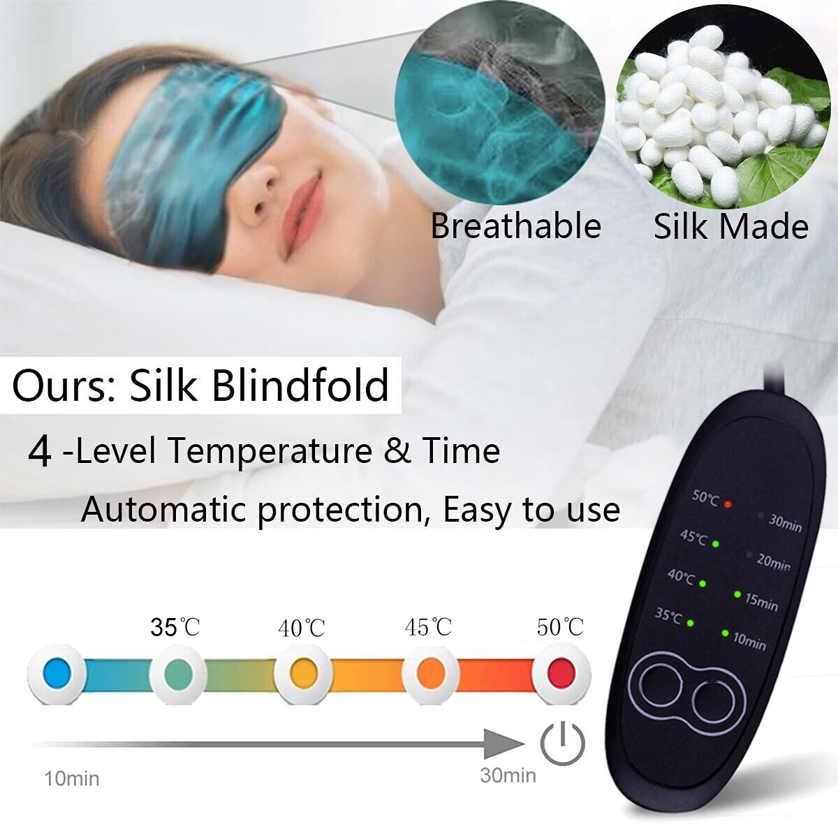 Heated Eye Mask for Dry Eyes USB Heating Warm Sleeping Eye Pad Silk Dry