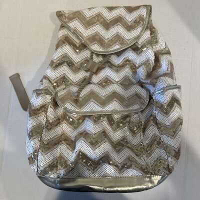 AEROPOSTALE PS Womens chevron gold white Sequin Canvas Backpack