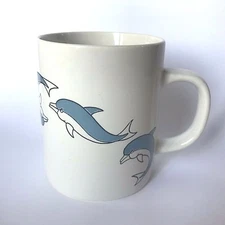 Vintage Blue Dolphin Flip Coffee Mug Flipping Dolphins White Cup