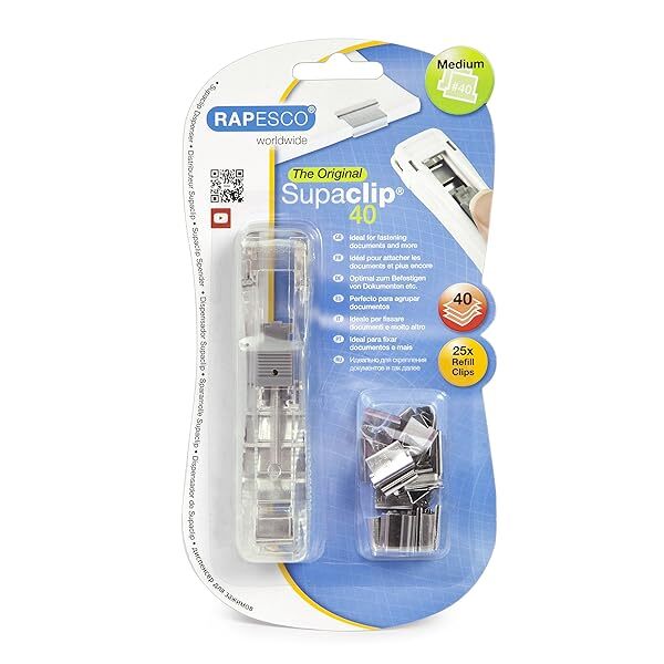 Rapesco RC4025SS Supaclip 40 See Through Dispenser and 25 Stainless Steel Clips