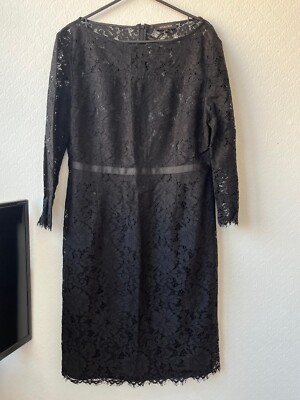 Jaeger Black Lace Midi Dress   UK 16   Occasion / Cocktail / Wedding Guest / Eve