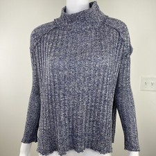 FREE PEOPLE URBAN OUTFITTERS MOCK TURTLENECK SZ S OVERSIZED HEATHER BLUE SLITS 