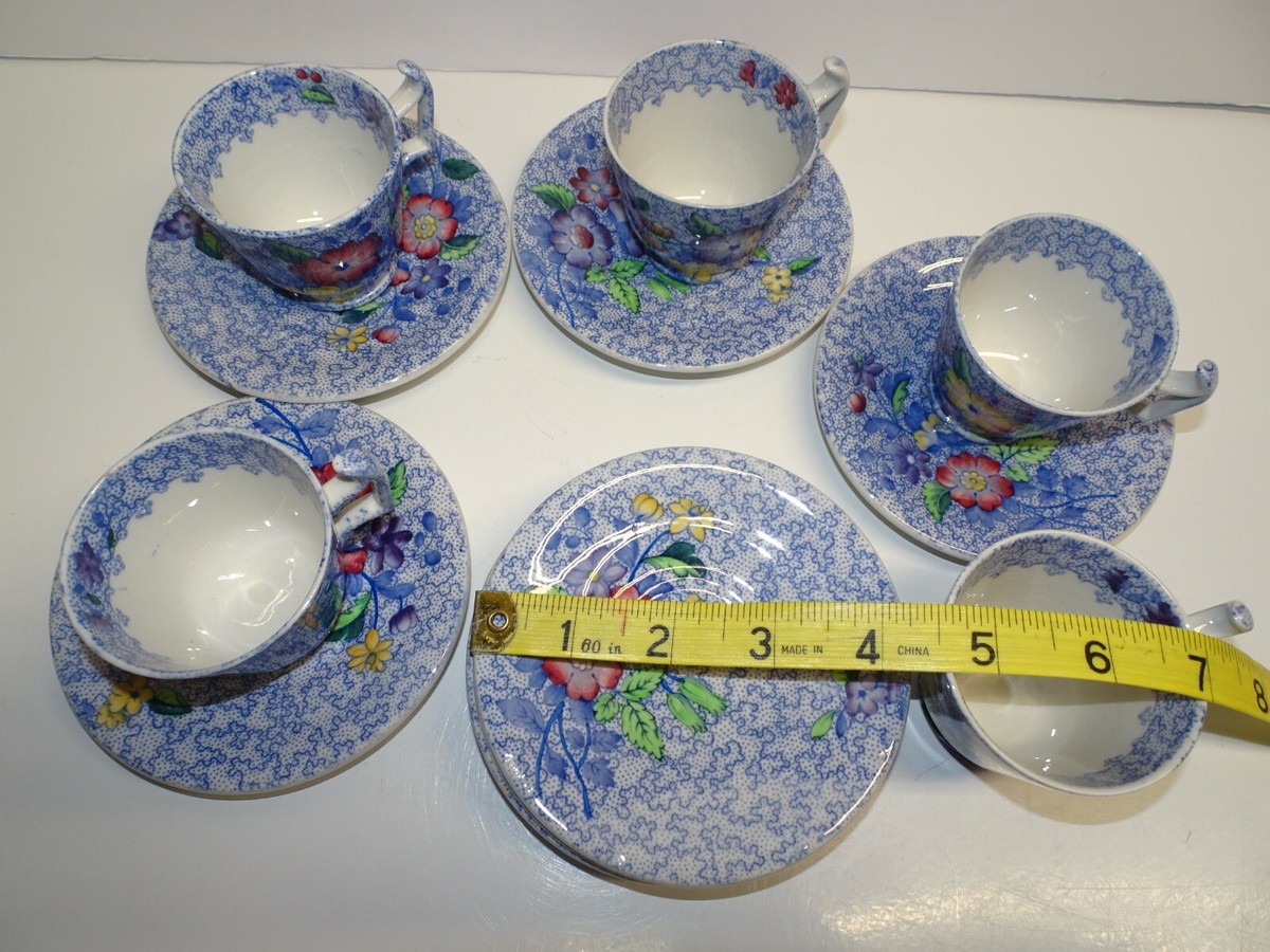 Antique Wild Flower blue Copeland Spode, England, demitasse cups