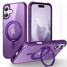 For iPhone 16e 16 Pro Max 15 14 13 12 Magnetic Translucent Case Ring Stand Cover