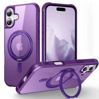 For iPhone 16e 16 Pro Max 15 14 13 12 Magnetic Translucent Case Ring Stand Cover