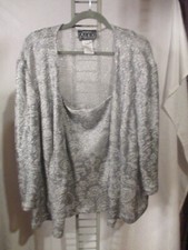 Alex Evenings 3X Gray Stretch Shimmer Metallic Cardigan Jacket  Tank