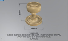  8 x Pairs Georgian Style Vintage Brass Door Knobs (Rope Edge) Free Postage UK