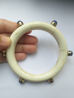 Natural Buffalo Bone Bangle Hand Cuff Jewelry With Lapis Lazuli  Gemstone Ethnic