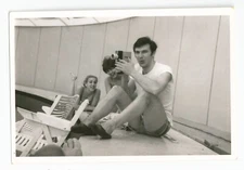 Vintage  Man Photo Woman Bikini Old Camera People Smiling Friends