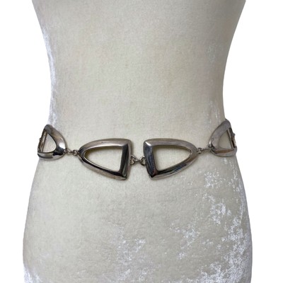 Silvertone Chain Link Belt, hook closure, 26-31”, GUC Link Chain Belt Silvertone Metal Made in Italy One Size  main image 2