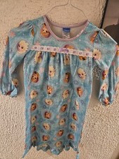 Disney Frozen Elsa Olaf Nightgown Long Slv Round Neckline Ruffles Blue 6  13641