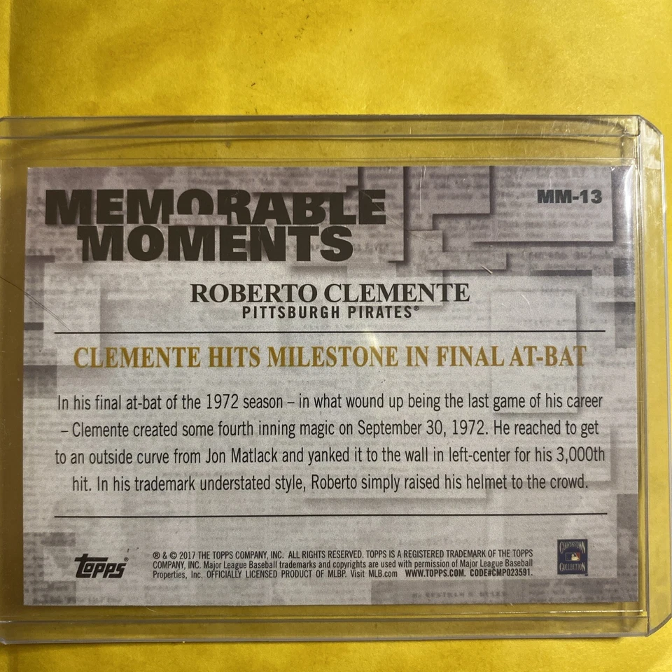 2017 Topps #MM-13 Roberto Clemente Memorable Moments PWE - Image 2 of 2