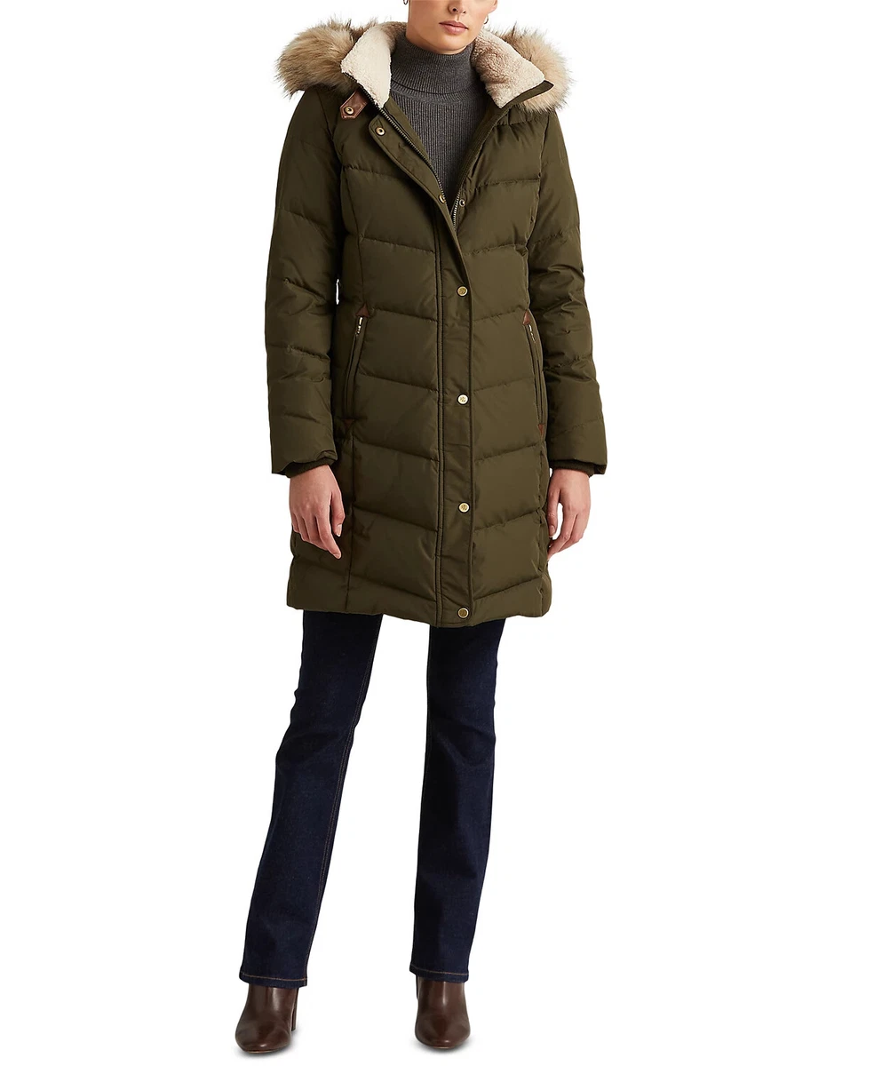 Lauren ralph lauren faux fur trim puffer maxi puffer coat hotsell
