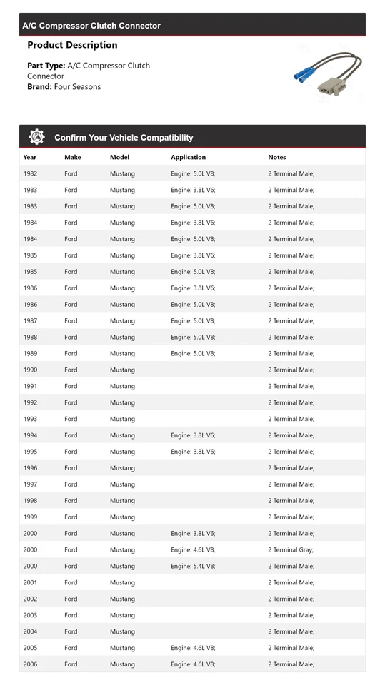 Conector de embreagem compressor A/C Ford Mustang 1982-2006 4 estações 1983 1984 - Imagem 2 de 4