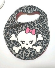 Skull  Crossbones Baby Bib Leopard Print Pink Fleece Zombie Goth