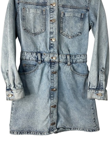 Zara Denim Dress Womens S Blue Long Sleeve Button Front Western Pockets Bohemian - Picture 3 of 12