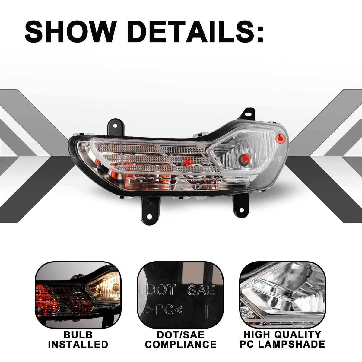 PartsFlow Right Side Reflector Assembly For 2013 2014 2015 2016 2017 2018 Ford Escape CJ5Z-15A449-A