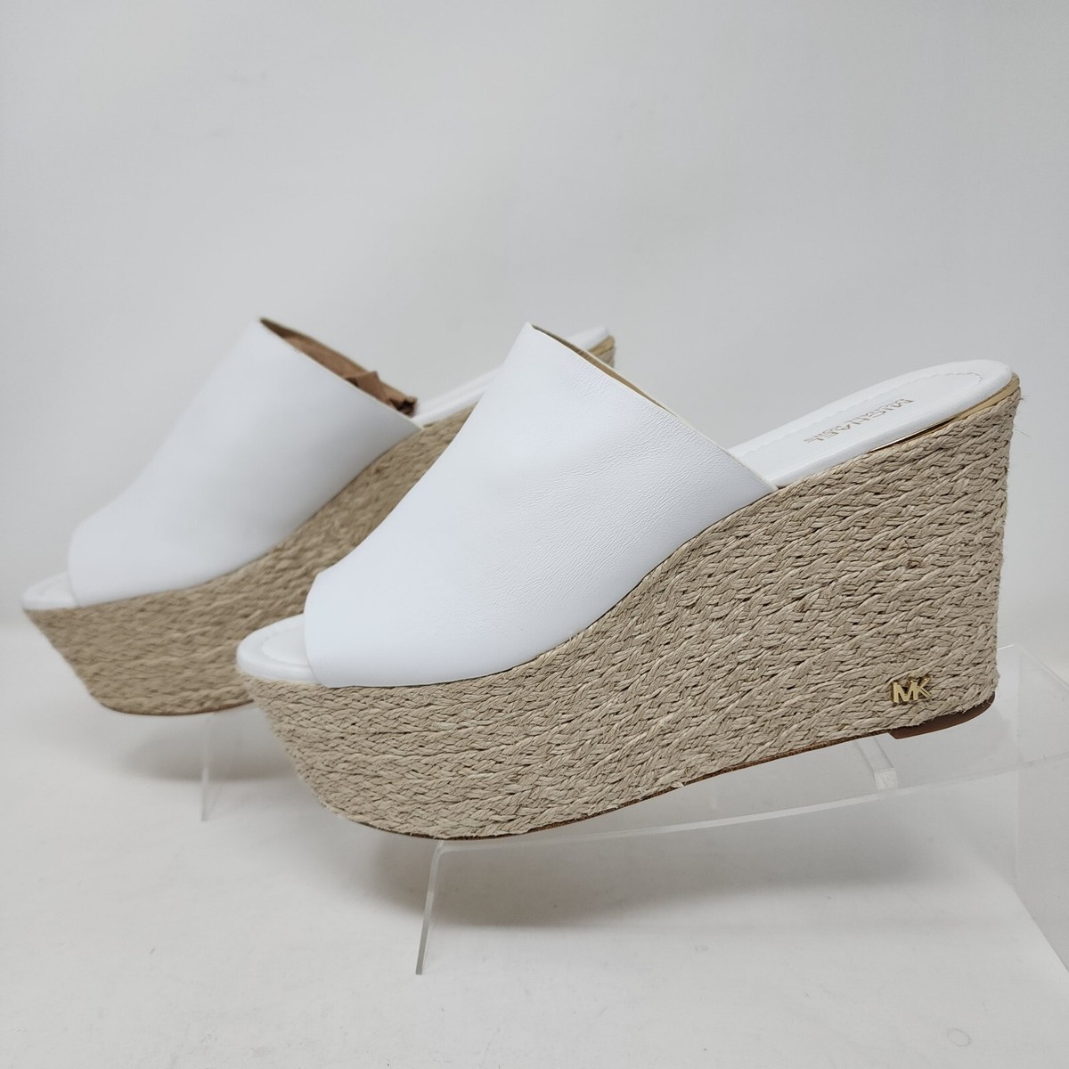 Michael Kors Wedge Sandals Womens White Cunningham Leather